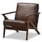 Baxton Studio Bianca Walnut Wood Dark Brown Distressed Faux Leather Lounge Chair 140-7544 - alternate 1
